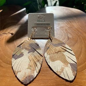 genuine leather camouflage leaf shaped earrings